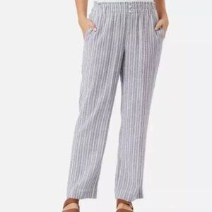 NWT Briggs New York Women's Linen Blend Pull On Pants Blue Size M $60 3C581